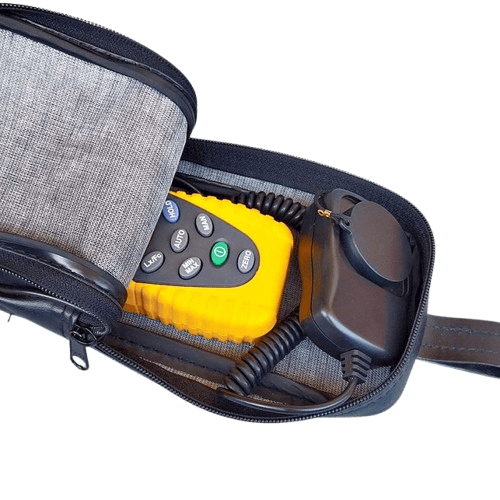 The FLUKE 941 lux meter neatly stored inside its soft carrying pouch, with the zipper open to reveal the instrument.