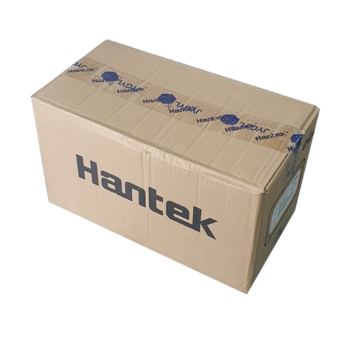 Hantek DSO2D10 oscilloscope's branded cardboard product box, as shipped to customers in Sri Lanka, on a white background
