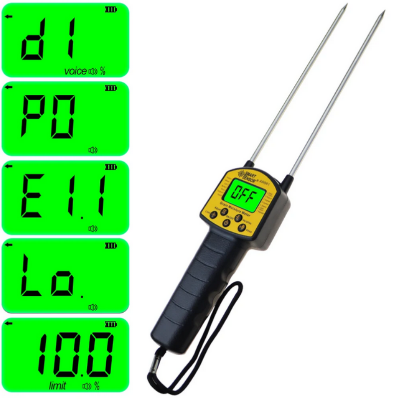 Digital grain moisture with digital display on a white background