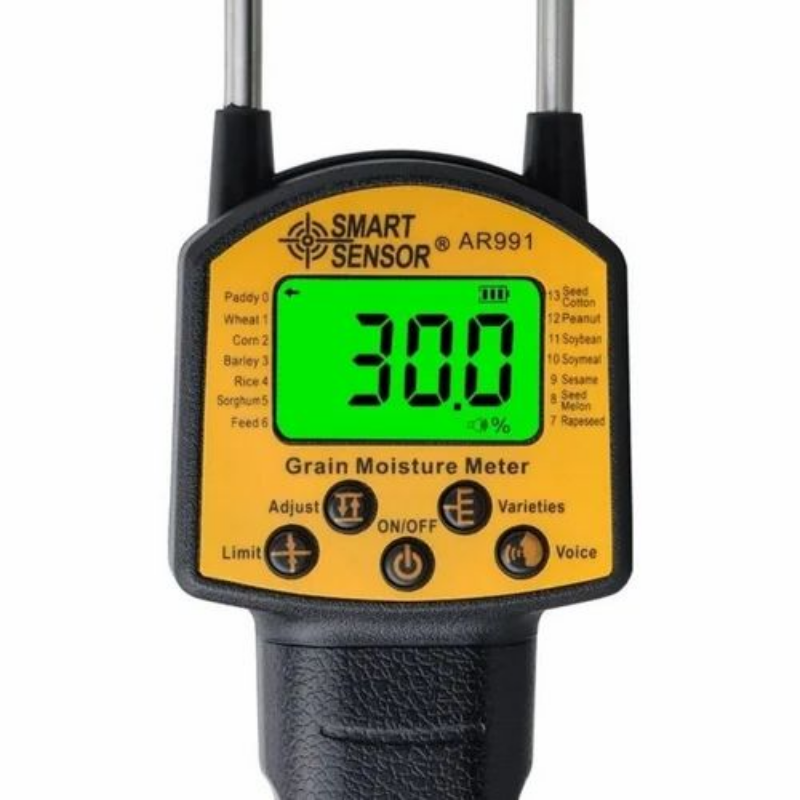 Smart Sensor grain moisture meter with digital display on a white background