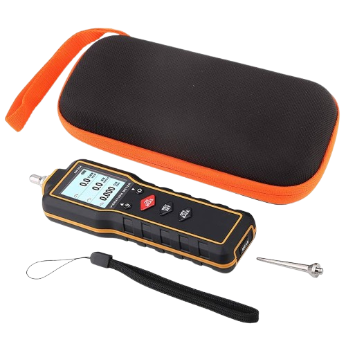 The complete SNDWAY SW-65A vibration analyzer kit, including the device, sensor probe, and carrying case