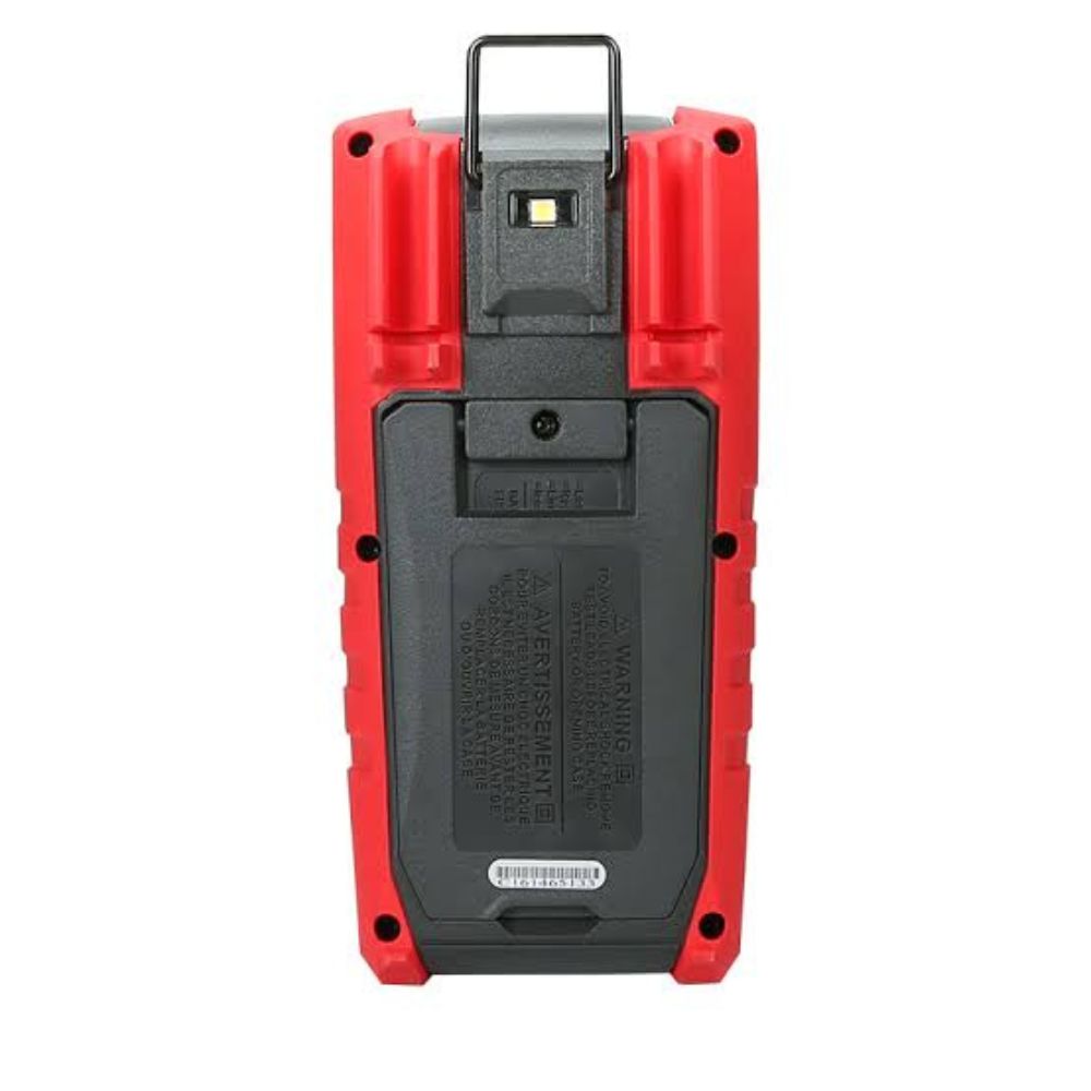 UNI-T UT195DS dual display multimeter with low-pass filter back view showing battery compartment and stand