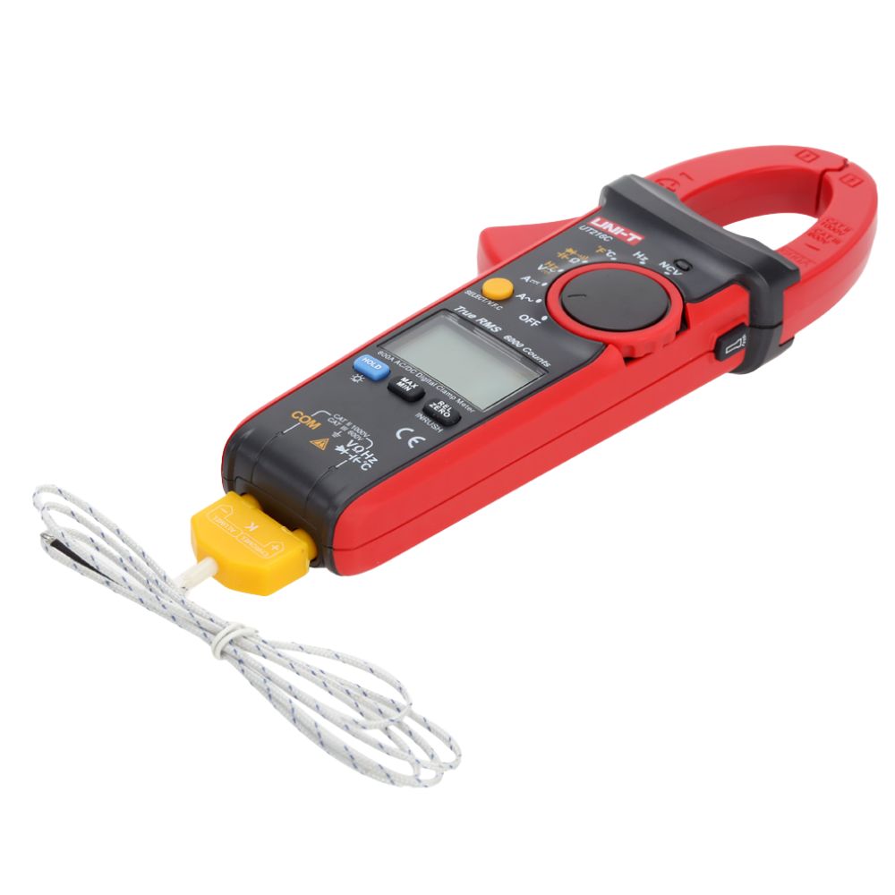 UNI-T UT216C True RMS clamp meter with K-type temperature probe connected – temperature measurement for HVAC systems, air conditioning, refrigeration and industrial equipment diagnostics Sri Lanka.