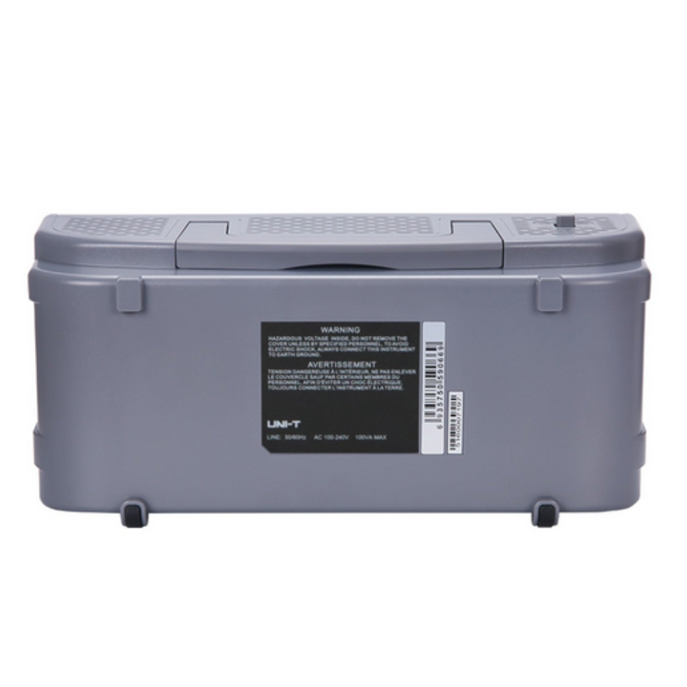 UNI-T UTD2102CEX 100MHz oscilloscope back view 7-inch LCD USB host ports probe inputs - Professional affordable 10k wfms/s digital storage oscilloscope Sri Lanka.