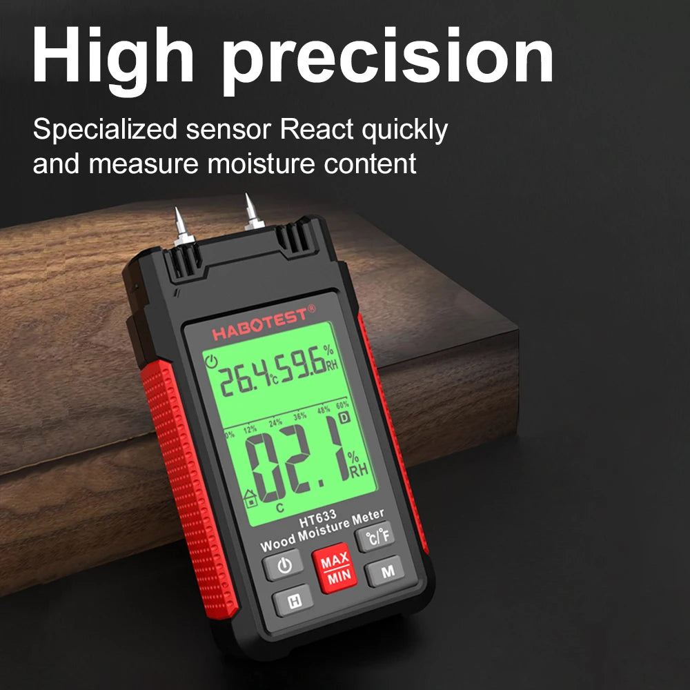 HABOTEST HT633 Wood Moisture Meter Firewood Moisture Tester Drywall Moisture Detector Professional Moisture Content Meter