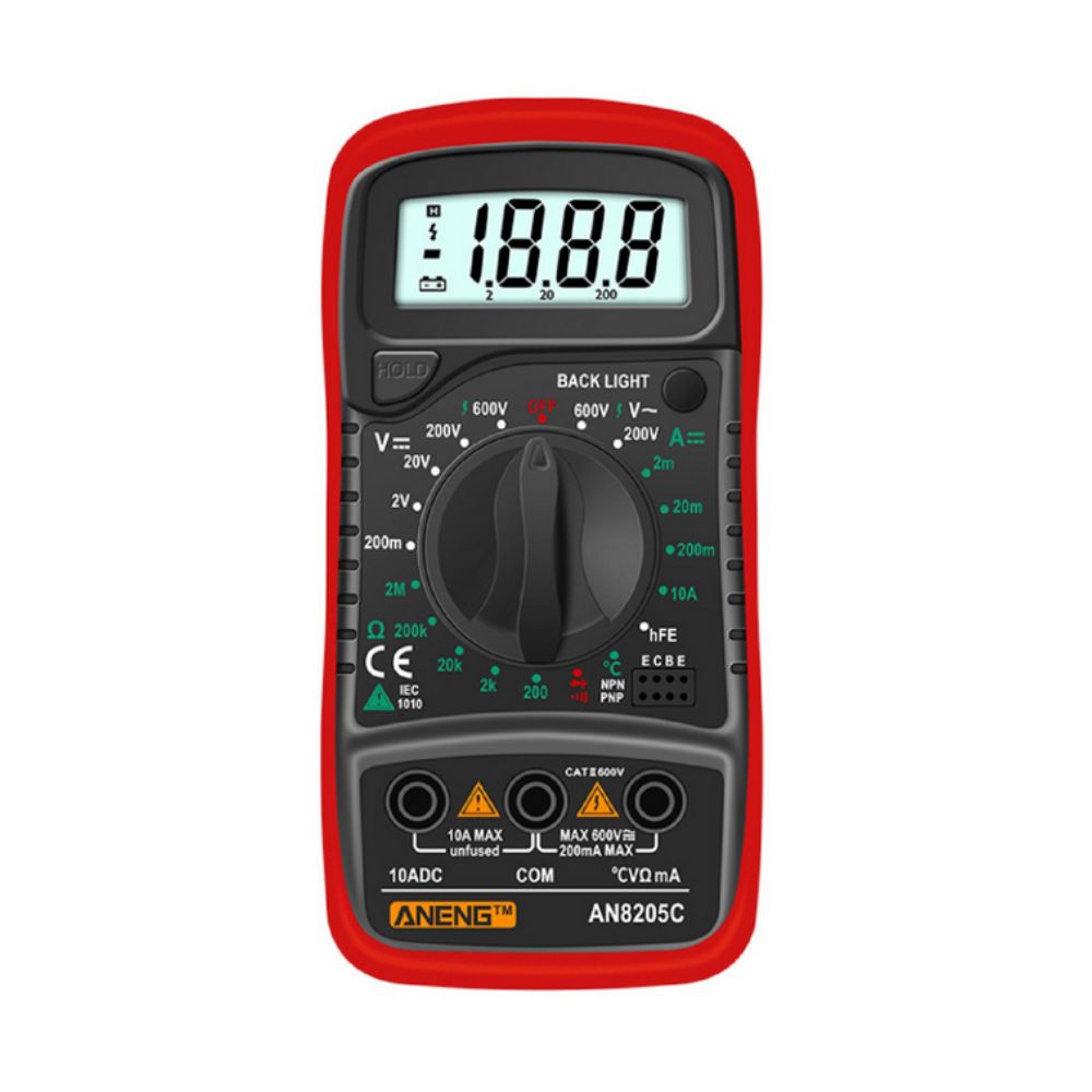 ANENG AN8205C Digital Multimeter – 1999 Counts Voltage Current Transistor Tester