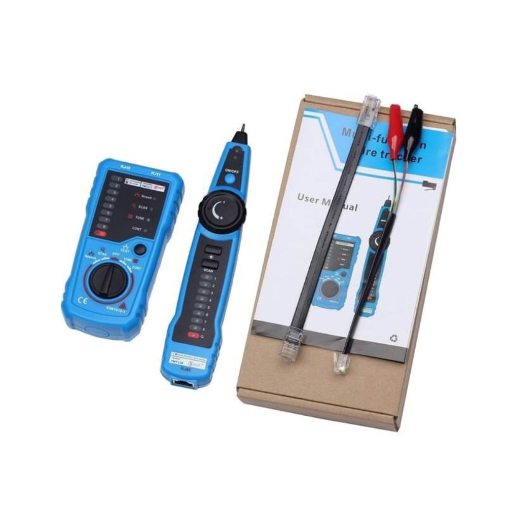 Complete set of the BSIDE FWT11 wire tracker including transmitter, receiver, and RJ11/RJ45 adapter cables.