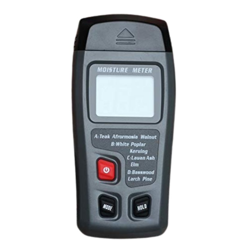 Moisture meter with digital display on a white background