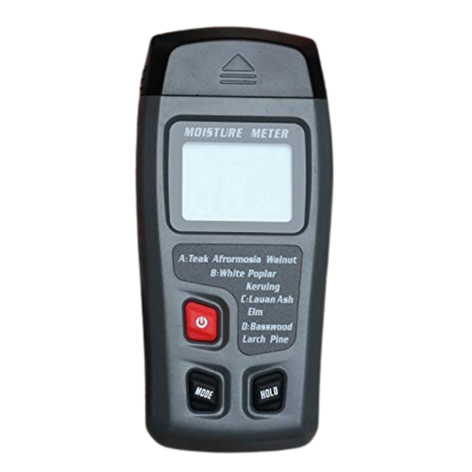 Moisture meter with digital display on a white background