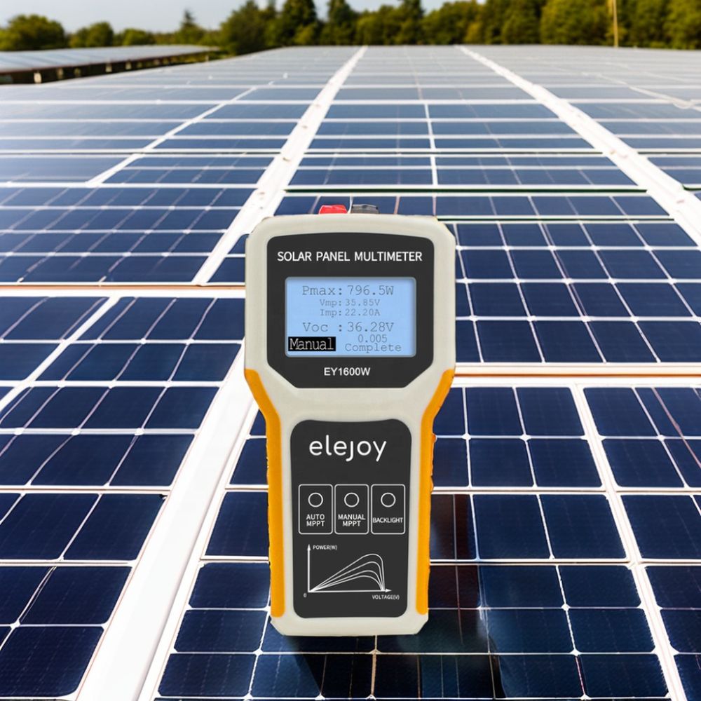 Elejoy EY1600W MPPT Solar Panel Tester Connected to PV Module – 1600W Voc Isc Power Meter Testing Rooftop Solar Panels Residential Commercial Arrays Sri Lanka Solar Installers Panel Performance Verification