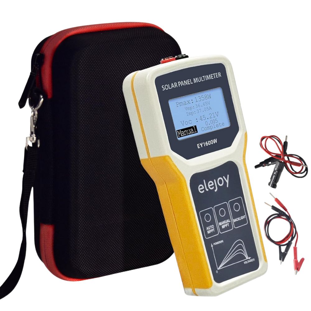 Elejoy EY1600W Solar Panel Tester Complete Package – 1600W MPPT Meter MC4 Cables Alligator Clips EVA Pouch for Solar Installers Maintenance Technicians PV Commissioning Quality Control Sri Lanka Solar Projects