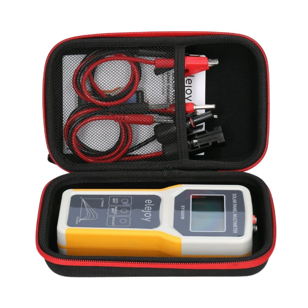 Elejoy EY1600W Solar Panel Tester Packed in EVA Carrying Pouch – 1600W MPPT Voc Isc Meter Portable Case for Solar Installers Field Technicians Rooftop PV Maintenance Sri Lanka Solar Service Tool Bag Essential