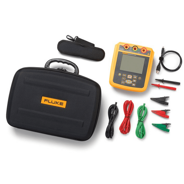 Complete FLUKE 1537 insulation tester kit including tester, carrying pouch, test leads, crocodile clips, wires, and probes with all accessories