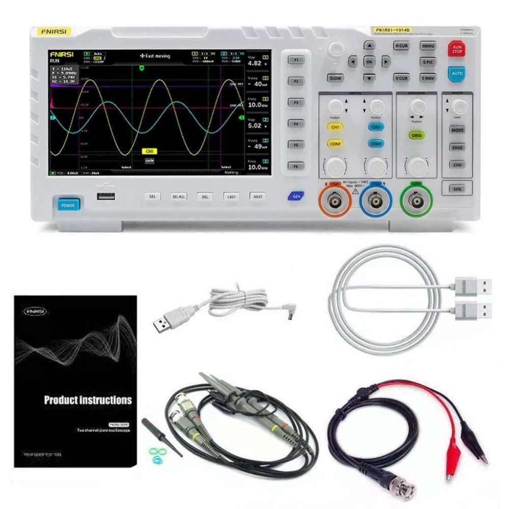 FNIRSI 1014D 100MHz 2-Channel Digital Oscilloscope complete package set with probes, USB cable, power adapter and carrying case - Portable handheld oscilloscope with signal generator Sri Lanka.
