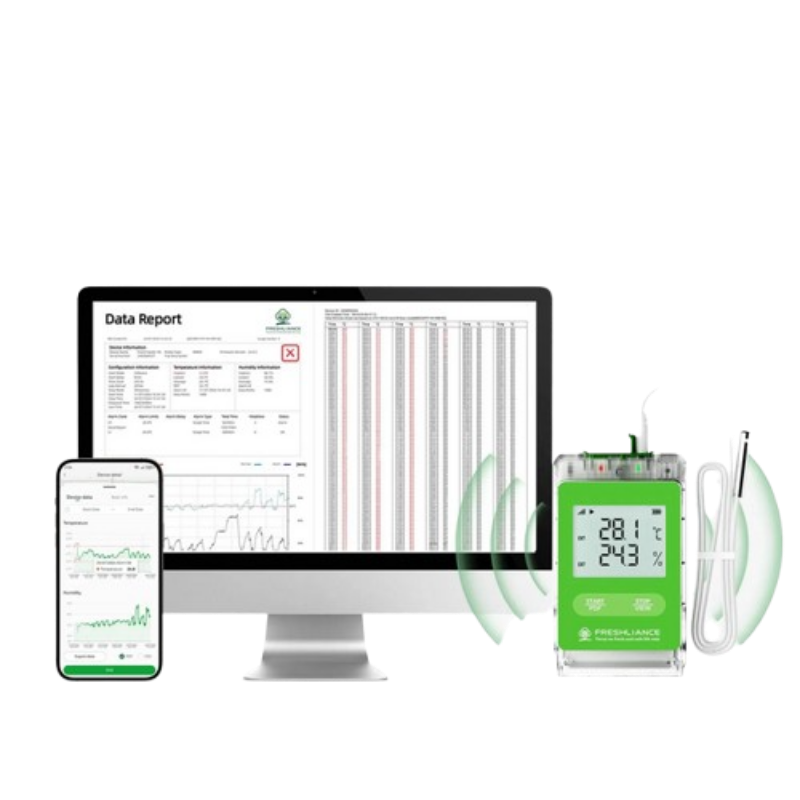 Computer monitor, smartphone, and digital thermometer on a white background
