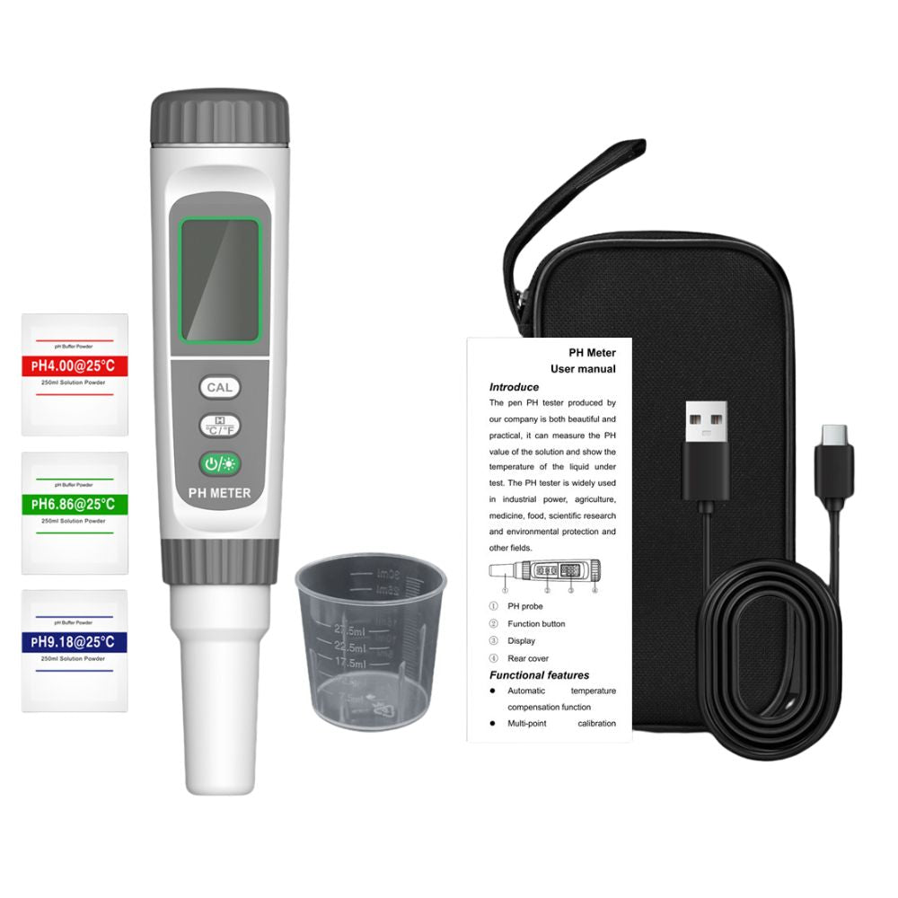 HABOTEST HT631A water quality pH pen complete package including tester unit, detachable probe, protective cap, and user manual