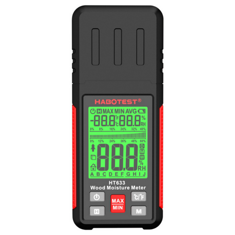 Concrete moisture meter with digital display on a white background