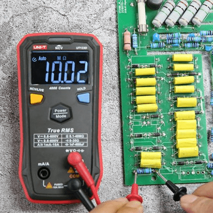 Testing PCB Components with UNI-T UT123D Smart Ohmmeter - Auto-Detect Resistance Mode Measuring 10.02 MΩ - Circuit Board Repair and Diagnostics Tool