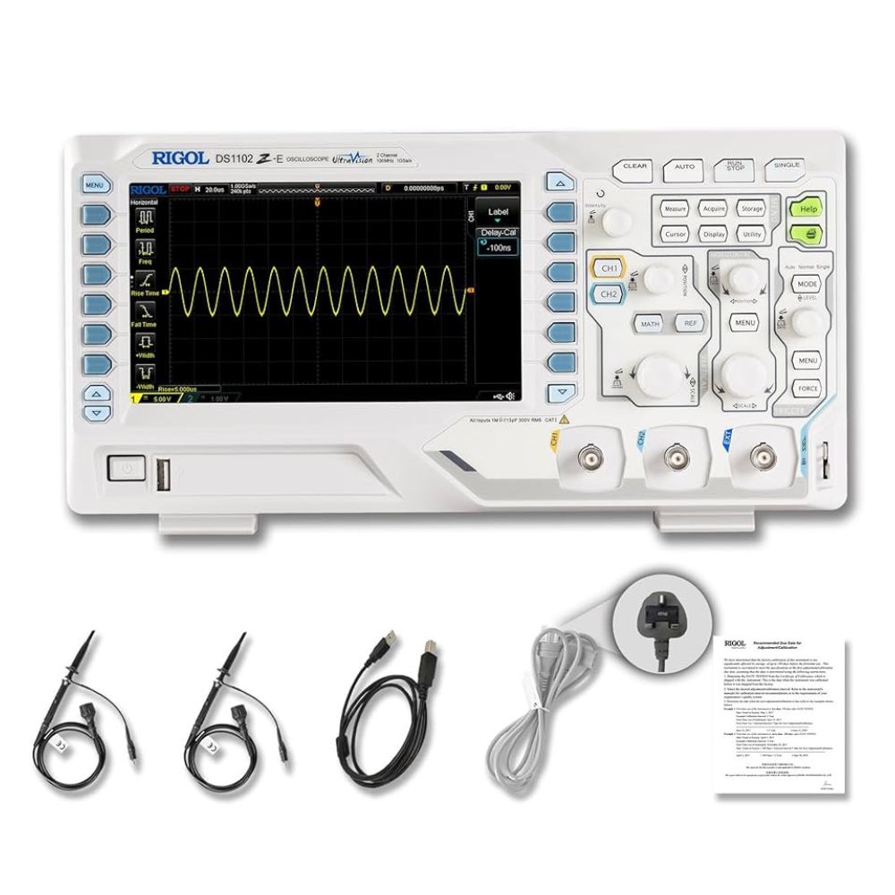 RIGOL DS1102Z-E 100MHz oscilloscope complete package 2 probes power cord USB manual - 1GSa/s digital storage scope kit circuit analysis automotive testing Sri Lanka.