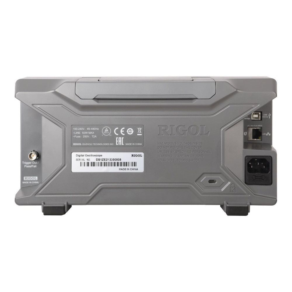 RIGOL DS1202Z-E 200MHz 2 Channel oscilloscope back view showing 7-inch LCD USB LAN HDMI ports 50Ω option - Premium 400k wfms/s digital storage oscilloscope Sri Lanka.