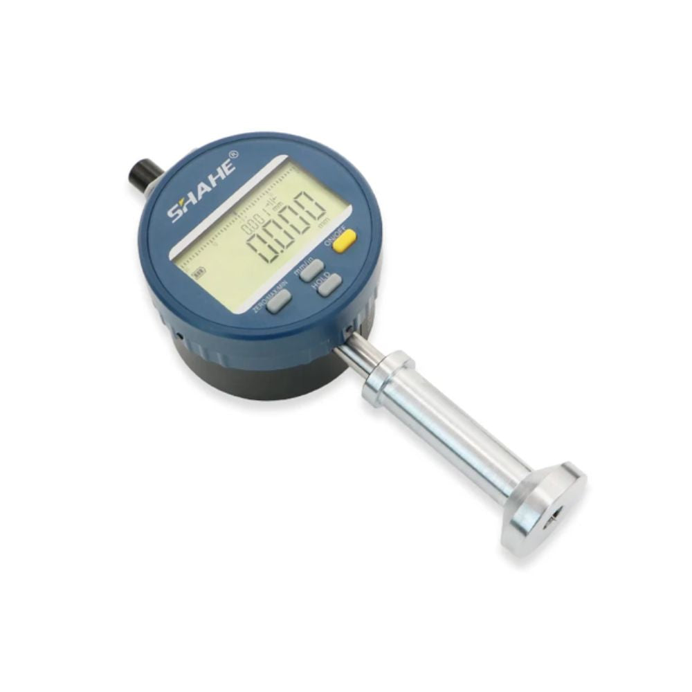 SHAHE GS5337 digital surface profile gauge 0-6.5mm placed on a metal surface, ready for measurement