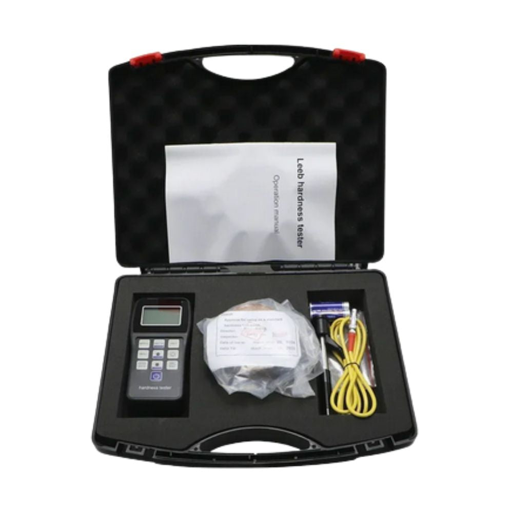 SHAHE SL-140 portable digital metal Leeb hardness tester full kit – impact device, test block, cables and carrying case for on-site hardness testing and quality control.