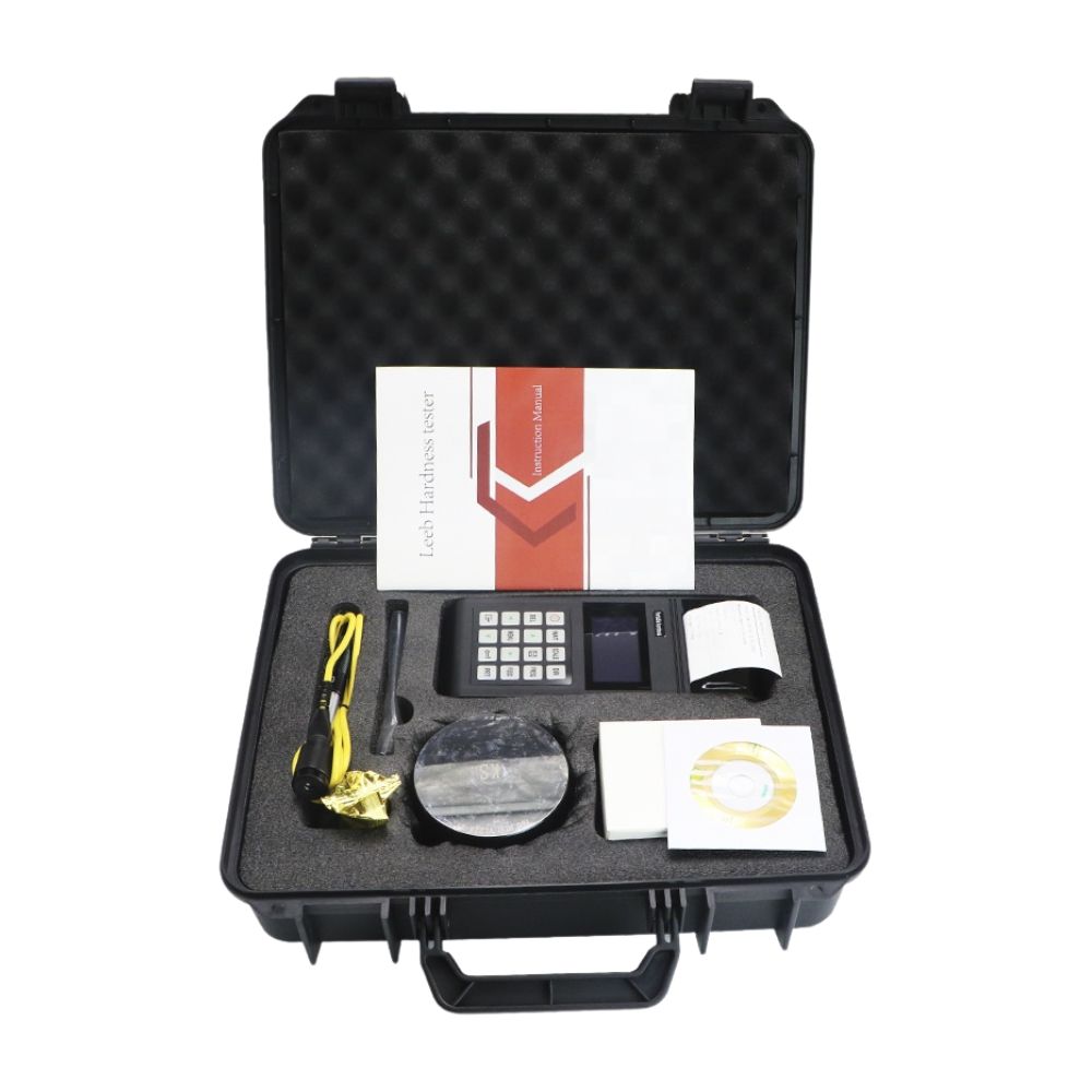 SHAHE SL-160 high-performance touchscreen Leeb hardness tester full kit – main unit, probe, test block and case for field metal hardness and NDT inspection.