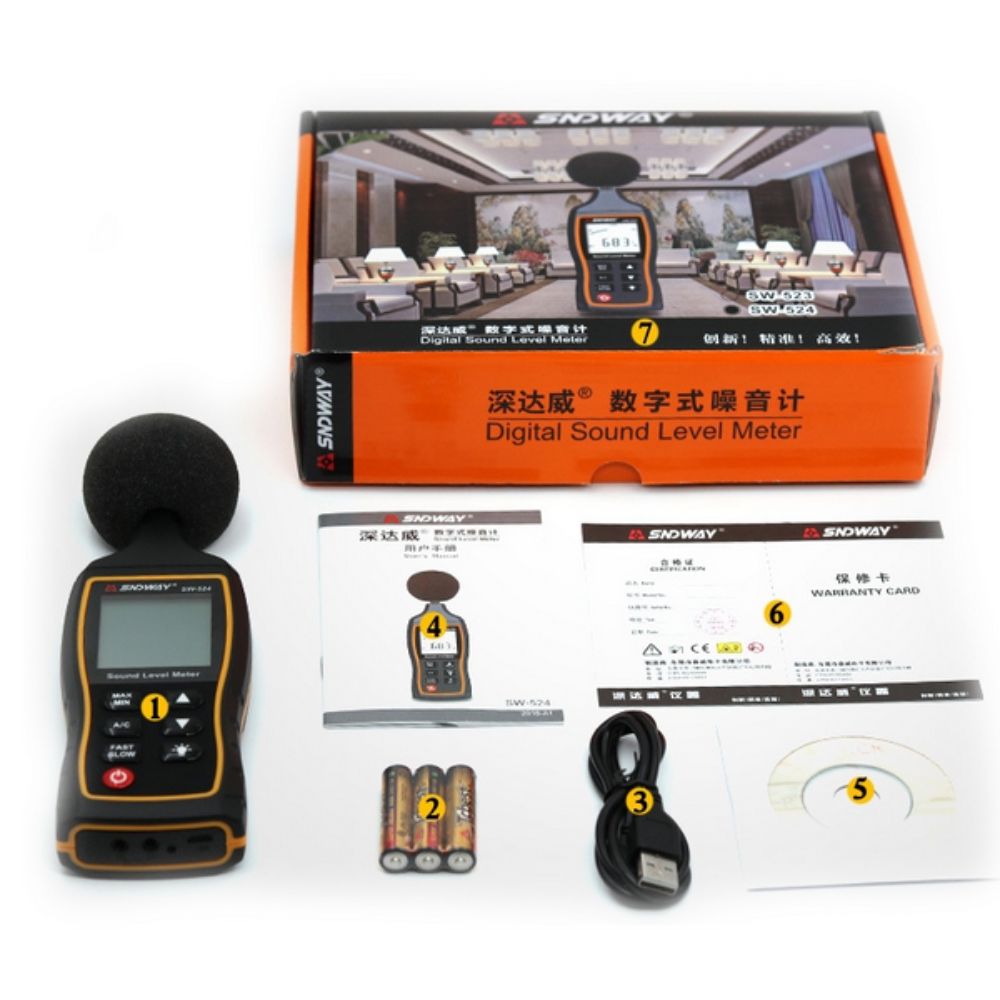 SNDWAY SW-524 noise meter with data logger full set including USB cable and accessories