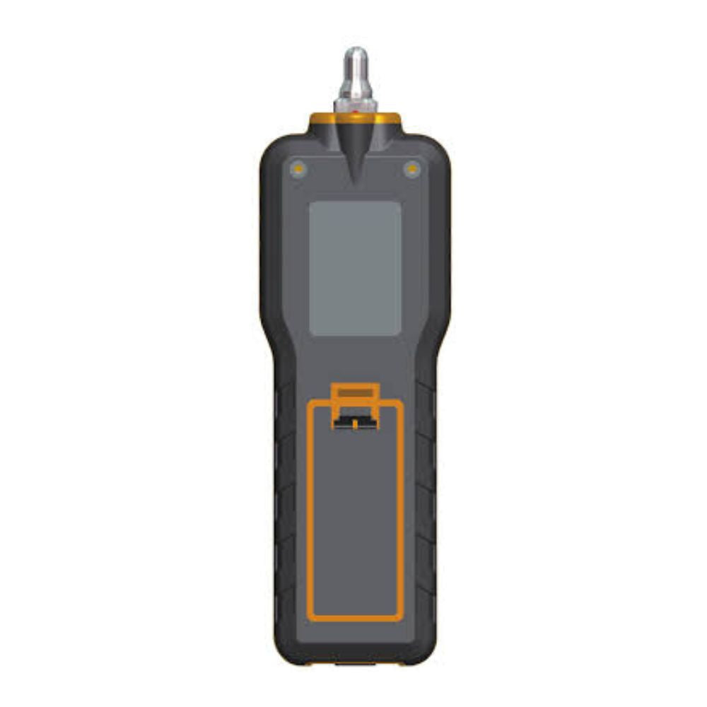 Back view of the SNDWAY SW-65A machinery vibration meter with the cover removed, displaying the secure battery compartment for field operation.