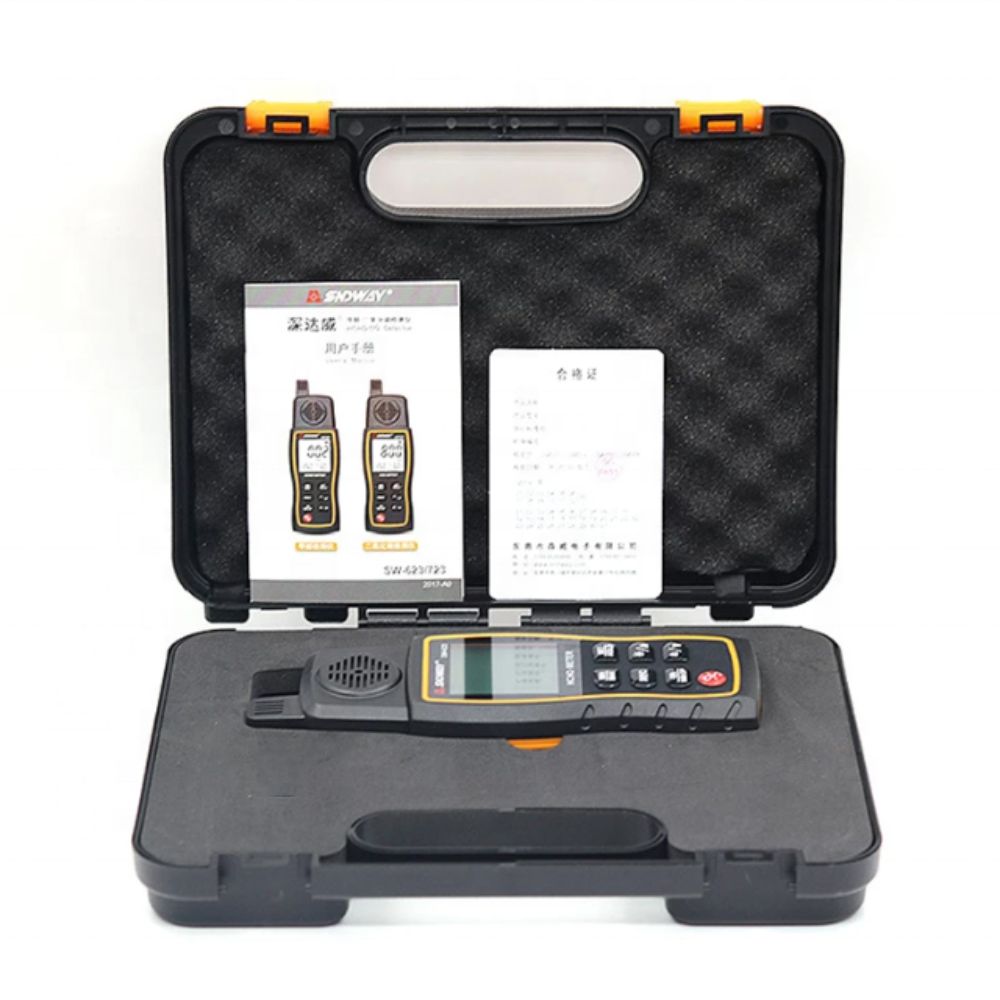 SNDWAY SW-723 CO2 detector complete kit with digital carbon dioxide monitor, protective carrying case, user manual, calibration certificate and batteries for professional indoor air quality testing.