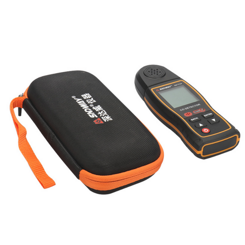 carbon monoxide detector with carrying case on a white background