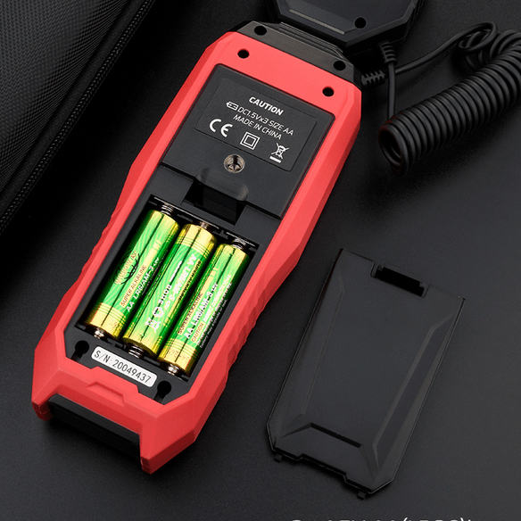 The rear view of the TASI TA632B lux meter, showing the easily accessible battery compartment powered by three standard 1.5V AA batteries.