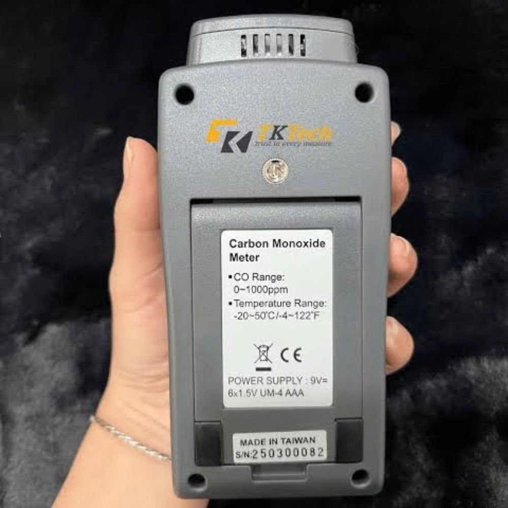 Back view of the TENMARS TM801 carbon monoxide meter