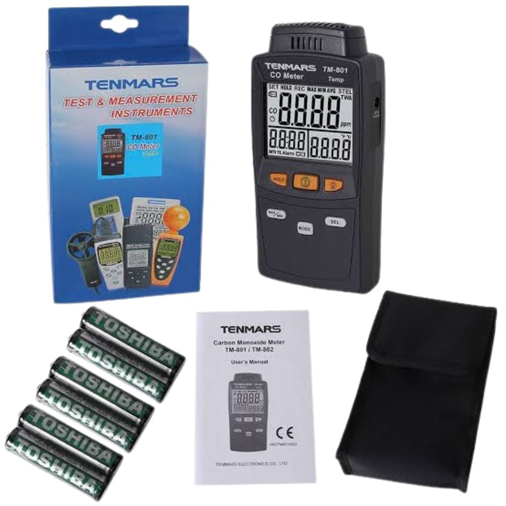 TENMARS TM801 carbon monoxide meter full set with carrying case, batteries and user manual