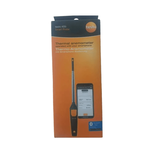 The official retail packaging and product box for the testo 405i smart probe thermal anemometer.
