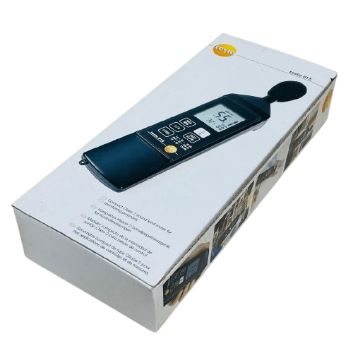 The official product packaging and branded retail box for the testo 815 professional sound level meter.
