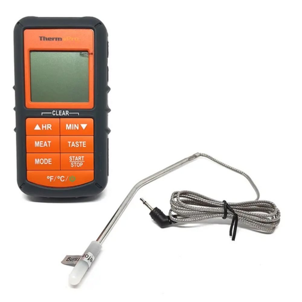 Durable food-grade stainless steel measuring probe for ThermoPro TP06B featuring a heat-resistant mesh cable and a protective cap for safe storage and hygiene.