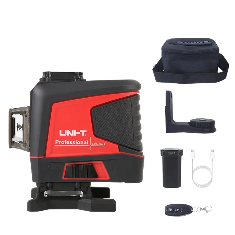 UNI-T LM575LD-e 12-Line 3D Laser Level with Remote Control full set with battery, target plate, and carrying case