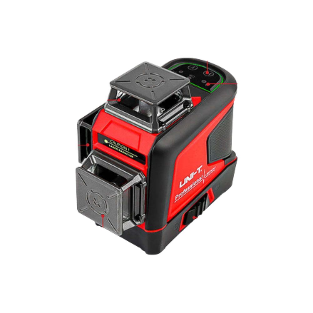 UNI-T LM575LD-e 12-Line 3D Laser Level with Remote Control side view showing housing profile and battery compartment