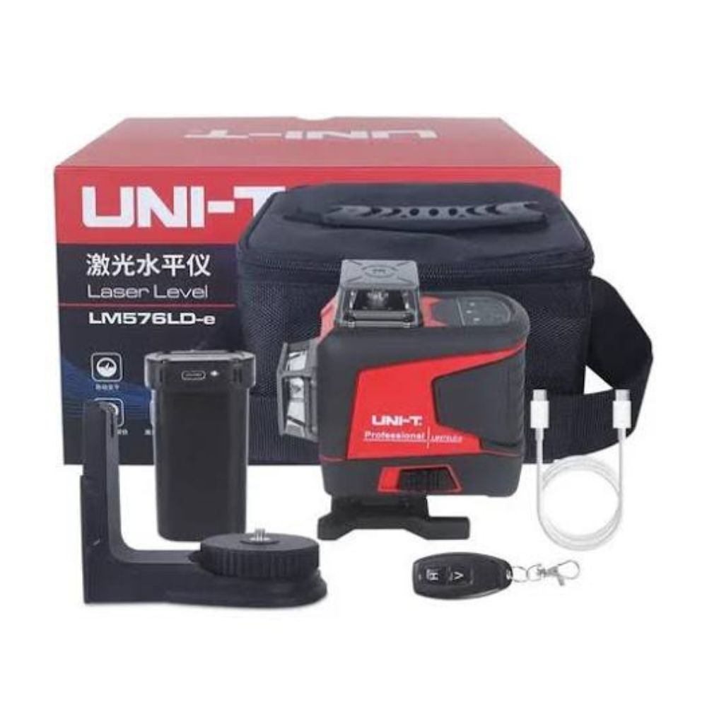 UNI-T LM576LD-e 16-Line 3D Laser Level full set with battery, target plate, and carrying case