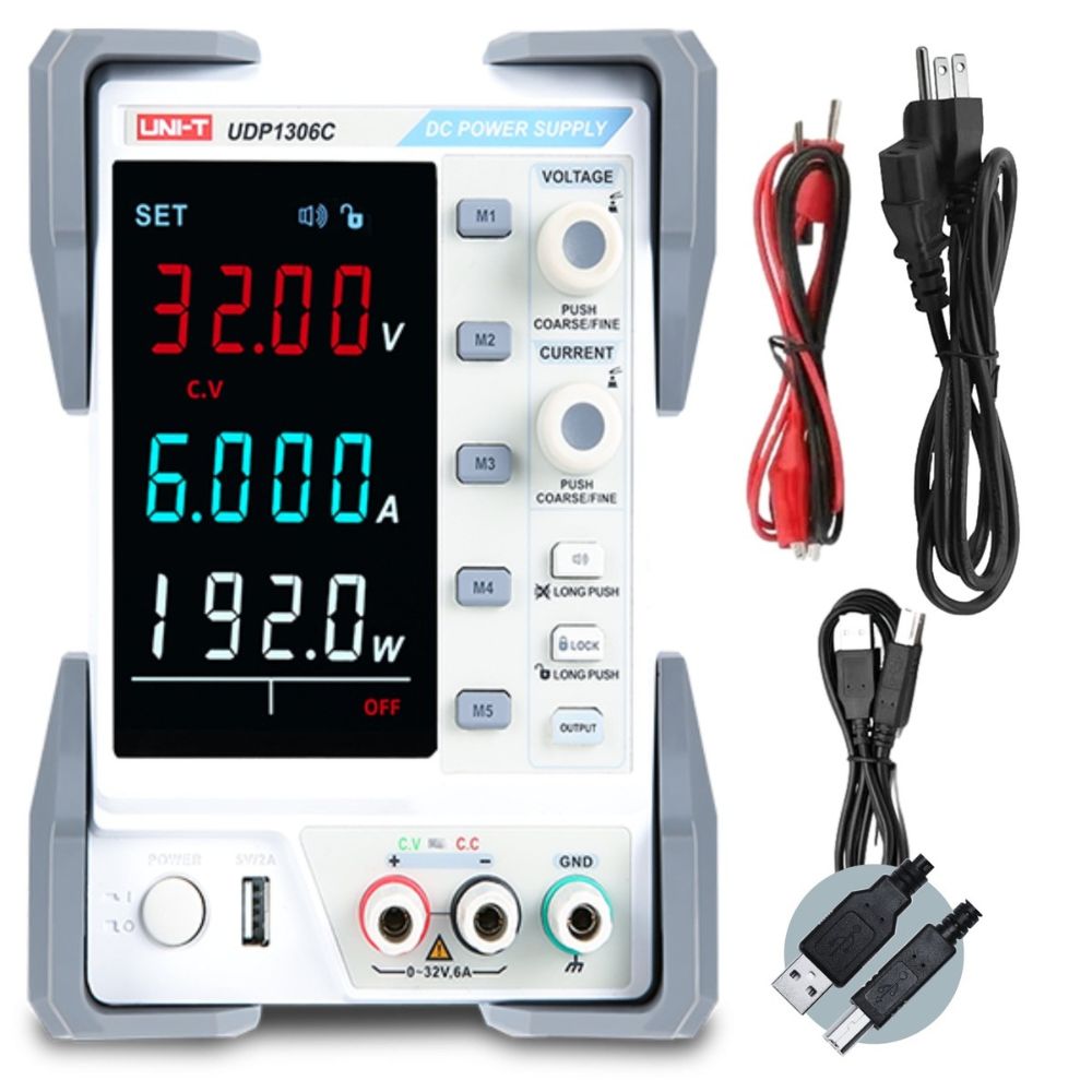 UNI-T UDP1306C linear DC power supply complete kit – benchtop power unit with test leads, USB cable, manual for electronics workbench and hobbyist stations