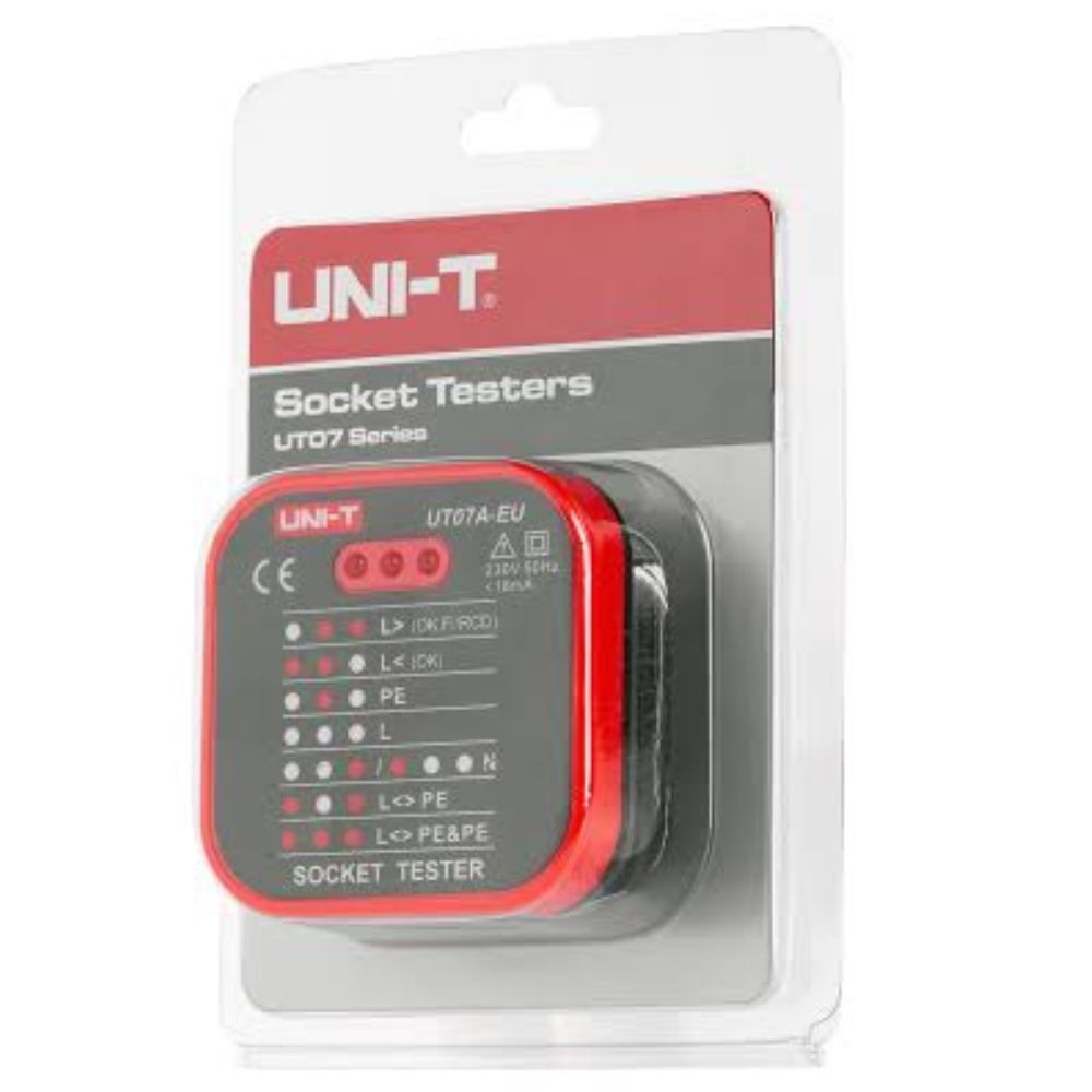 UNI-T UT07A-EU EU socket tester inside the original blister packaging with English user manual