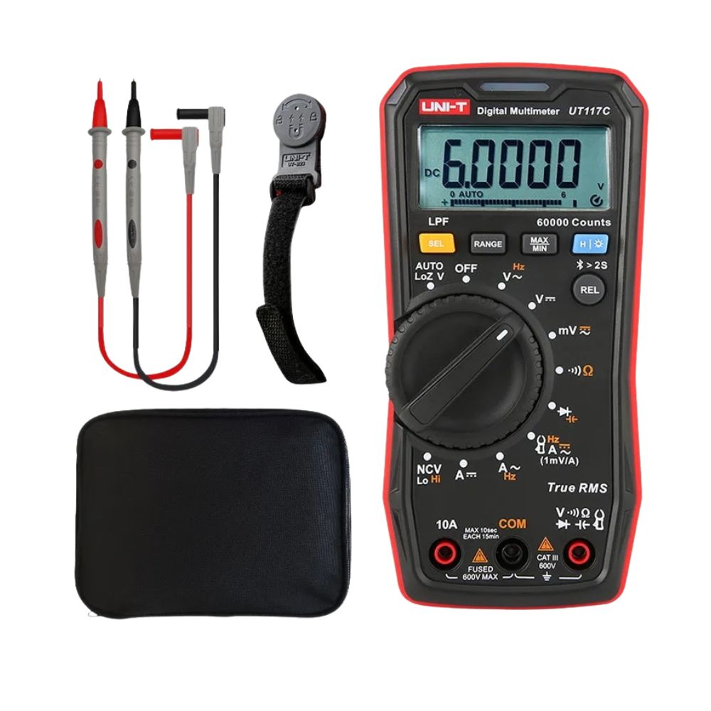 UNI-T UT117C multimeter full set with test probes, battery, magnetic hanging strap and user manual