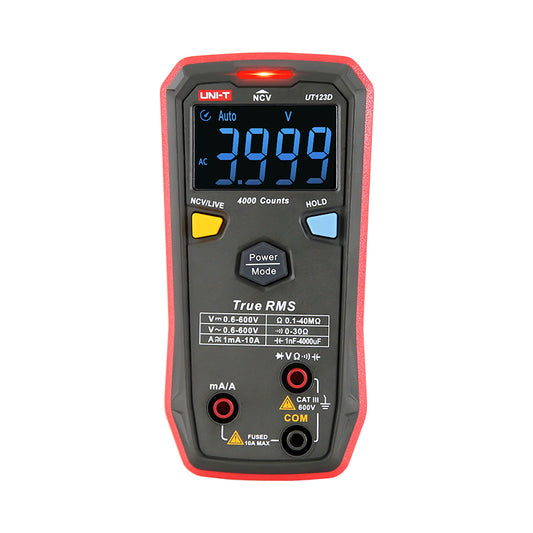 UNI-T UT123D Smart Digital Multimeter Front View - EBTN Color Display Showing 3.999V AC - Intelligent Auto-Ranging Voltmeter for Home Electrical Testing