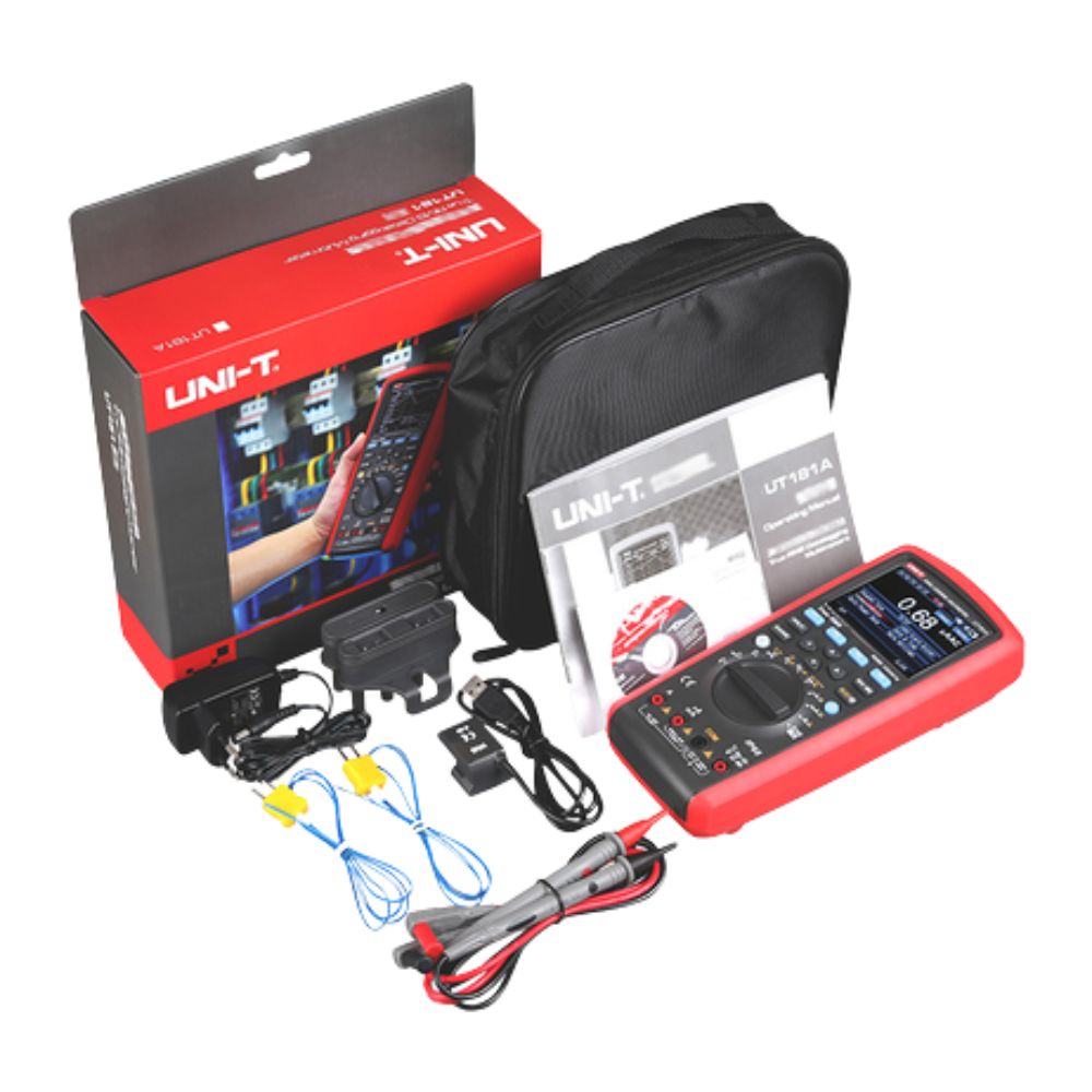 UNI-T UT181A multimeter full set with test probes, USB cable, battery and carrying case