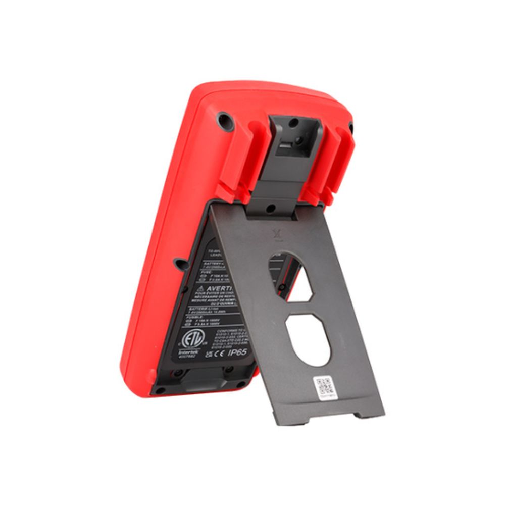 UNI-T UT181A multimeter side view showing the built-in kickstand for hands-free monitoring