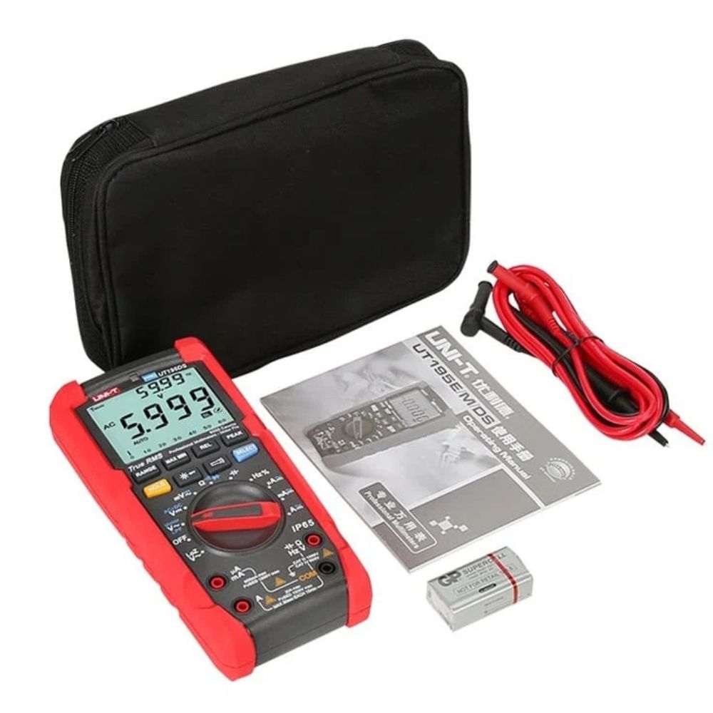 UNI-T UT195DS dual display multimeter with low-pass filter full set including test probes, 9V battery and carrying bag