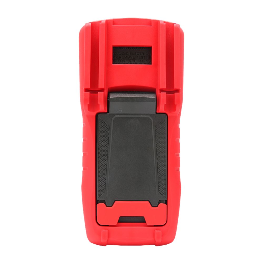 UNI-T UT197PV Solar Pro Rugged Digital Multimeter back side view showing battery compartment, stand, and rugged housing construction - IP67 waterproof dustproof design Sri Lanka.