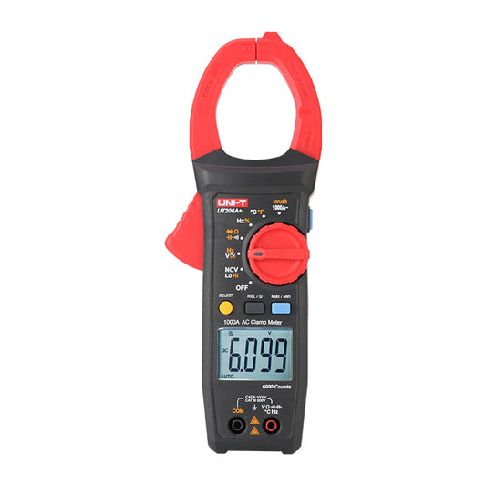 UNI-T UT206A+ True RMS digital clamp meter 1000A AC/DC front view powered on – professional 1000V voltage, current, resistance, temperature and NCV tester for electricians and industrial maintenance Sri Lanka.