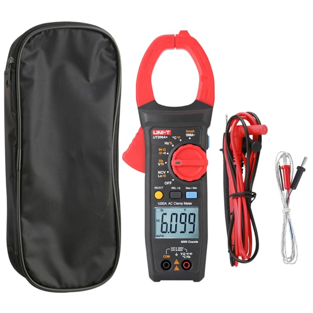 UNI-T UT206A+ True RMS 1000A digital clamp meter complete set with test leads, protective case, batteries – professional electrician multimeter for 3-phase systems, industrial wiring, HVAC Sri Lanka.